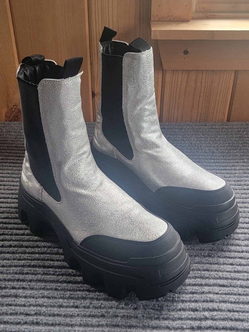 Silver ASOS DESIGN Platform Heeled Chelsea Boot with Lug Sole, Womans 11